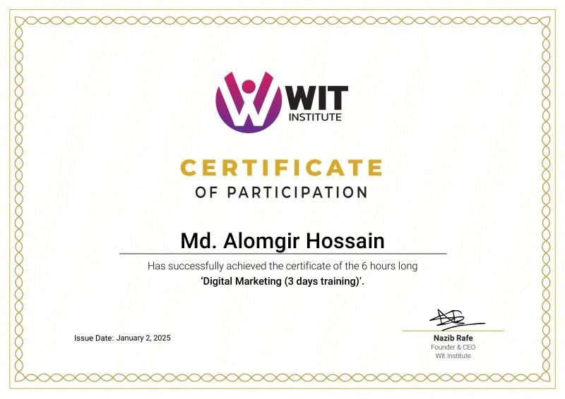 Alomgir Digital Marketing Certificate